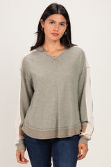 Sage Colorblock Waffle Knit Maternity Pullover Top