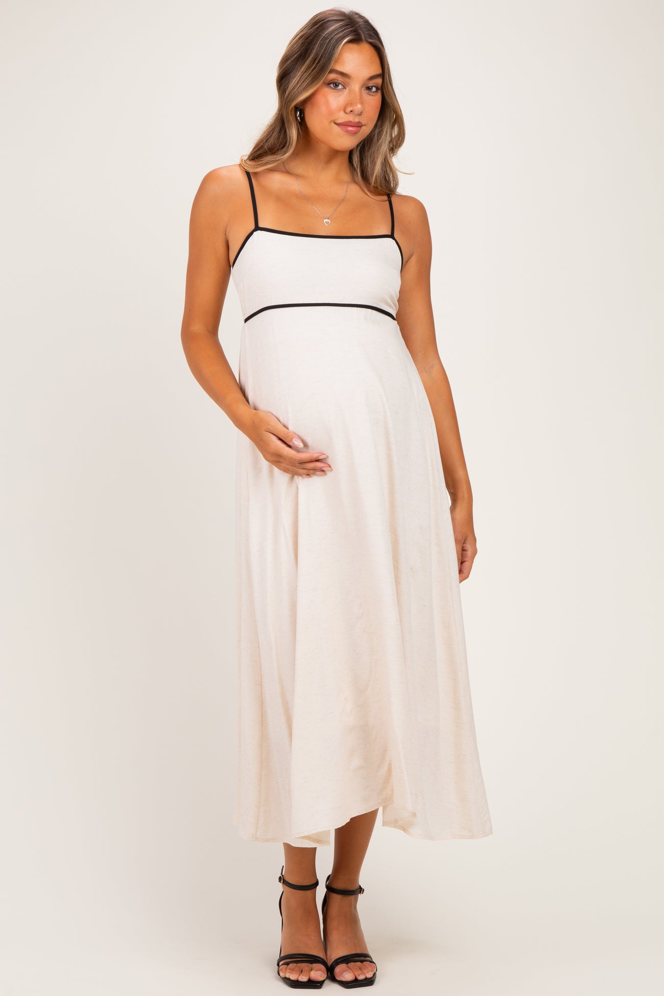 Natural Contrast Trim Maternity Maxi Dress