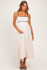 Natural Contrast Trim Maternity Maxi Dress