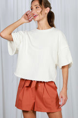 Cream Raw Cut Edge Maternity Boxy Tee