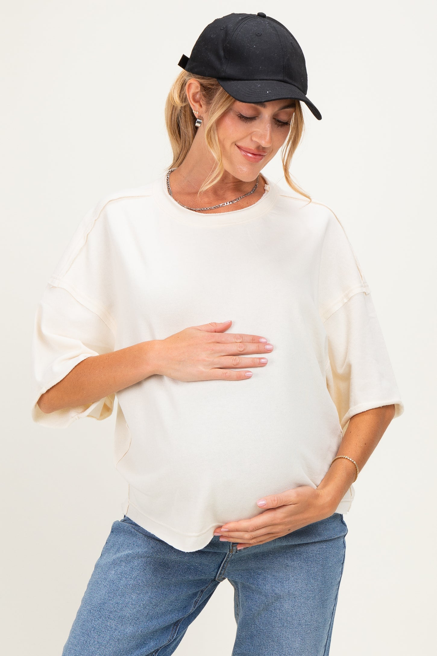 Cream Raw Cut Edge Maternity Boxy Tee