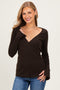 Brown Fitted Long Sleeve Wrap/ Nursing Top