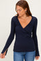 Navy Fitted Long Sleeve Wrap/ Nursing Top