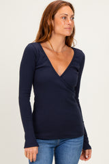 Navy Fitted Long Sleeve Wrap/ Nursing Top