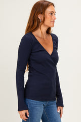 Navy Fitted Long Sleeve Wrap/ Nursing Top