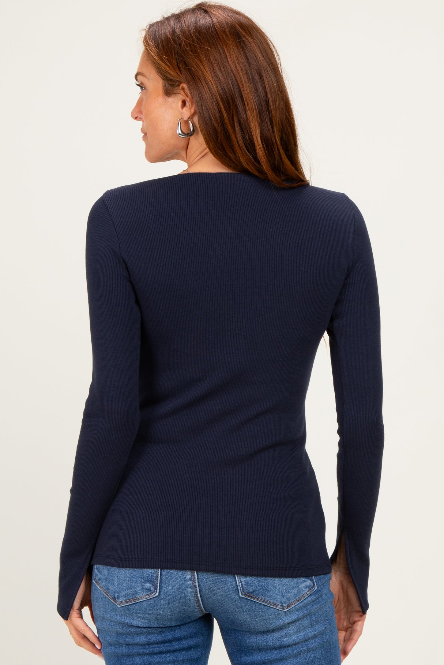 Navy Fitted Long Sleeve Wrap/ Nursing Top