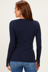 Navy Fitted Long Sleeve Wrap/ Nursing Top