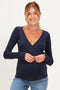Navy Fitted Long Sleeve Maternity Wrap/ Nursing Top
