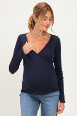 Navy Fitted Long Sleeve Maternity Wrap/ Nursing Top