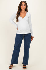 Heather Grey Fitted Long Sleeve Maternity Wrap/ Nursing Top