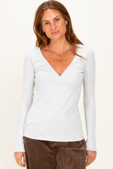 Heather Grey Fitted Long Sleeve Maternity Wrap/ Nursing Top