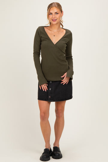 Olive Fitted Long Sleeve Wrap/ Nursing Top