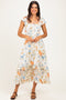 Beige Floral Ruffle Accent Midi Dress