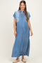 Light Denim Chambray Maternity Maxi Shirt Dress