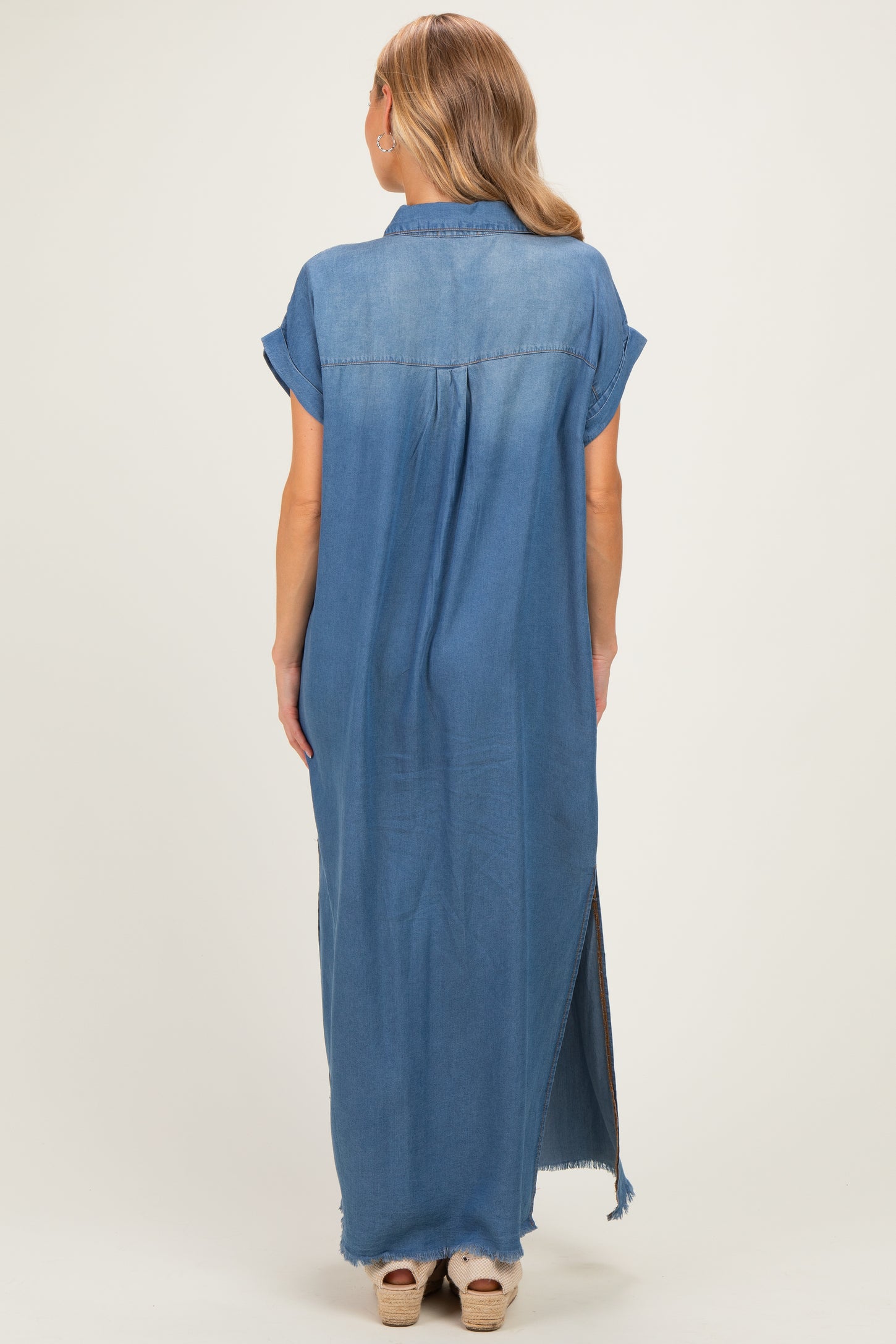 Medium Denim Chambray Maxi Shirt Dress