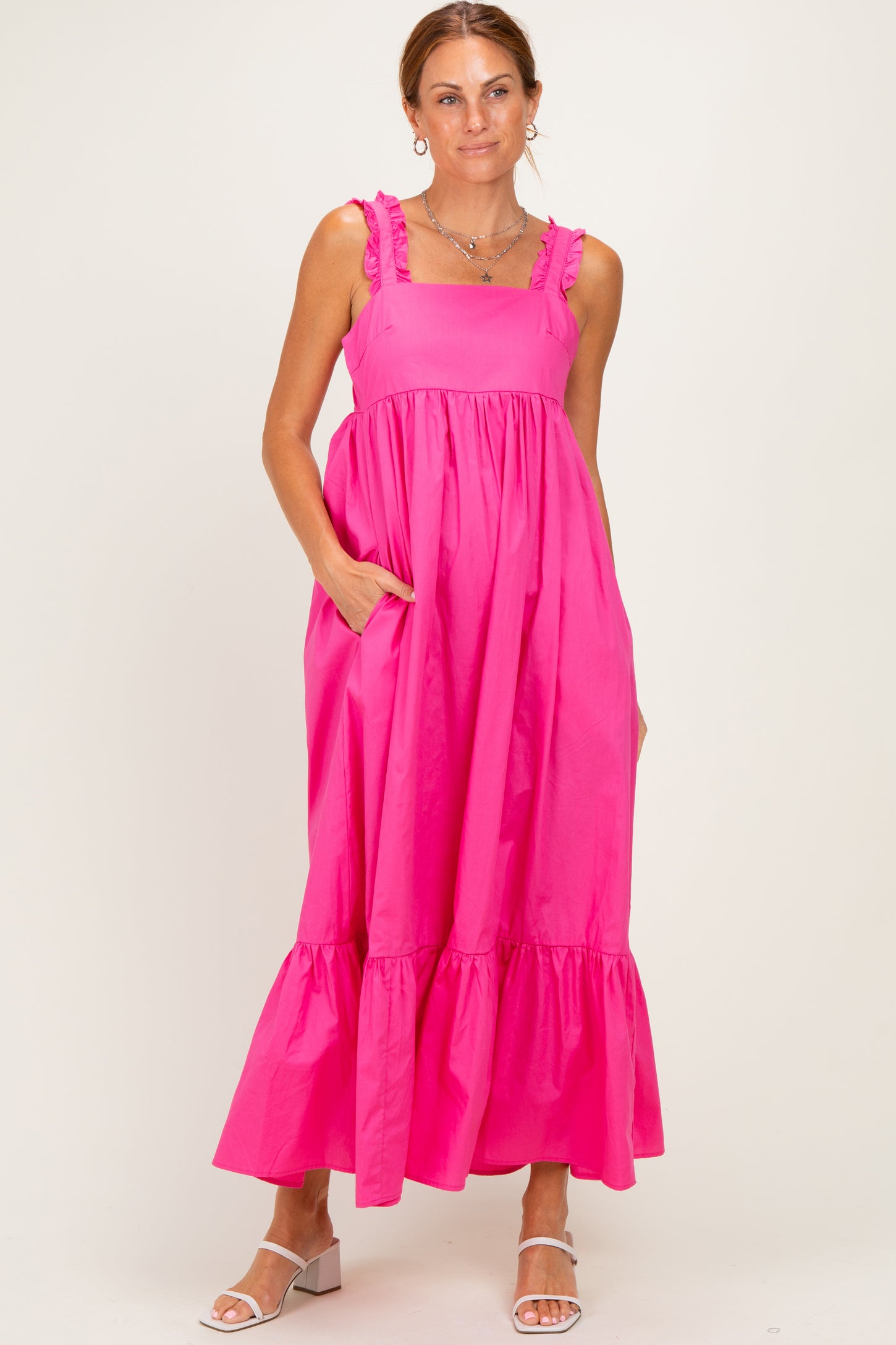 Hot Pink Cutout Tie Back Midi Dress