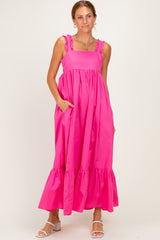 Hot Pink Cutout Tie Back Midi Dress