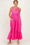 Hot Pink Cutout Tie Back Midi Dress