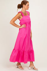 Hot Pink Cutout Tie Back Midi Dress