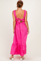Hot Pink Cutout Tie Back Midi Dress