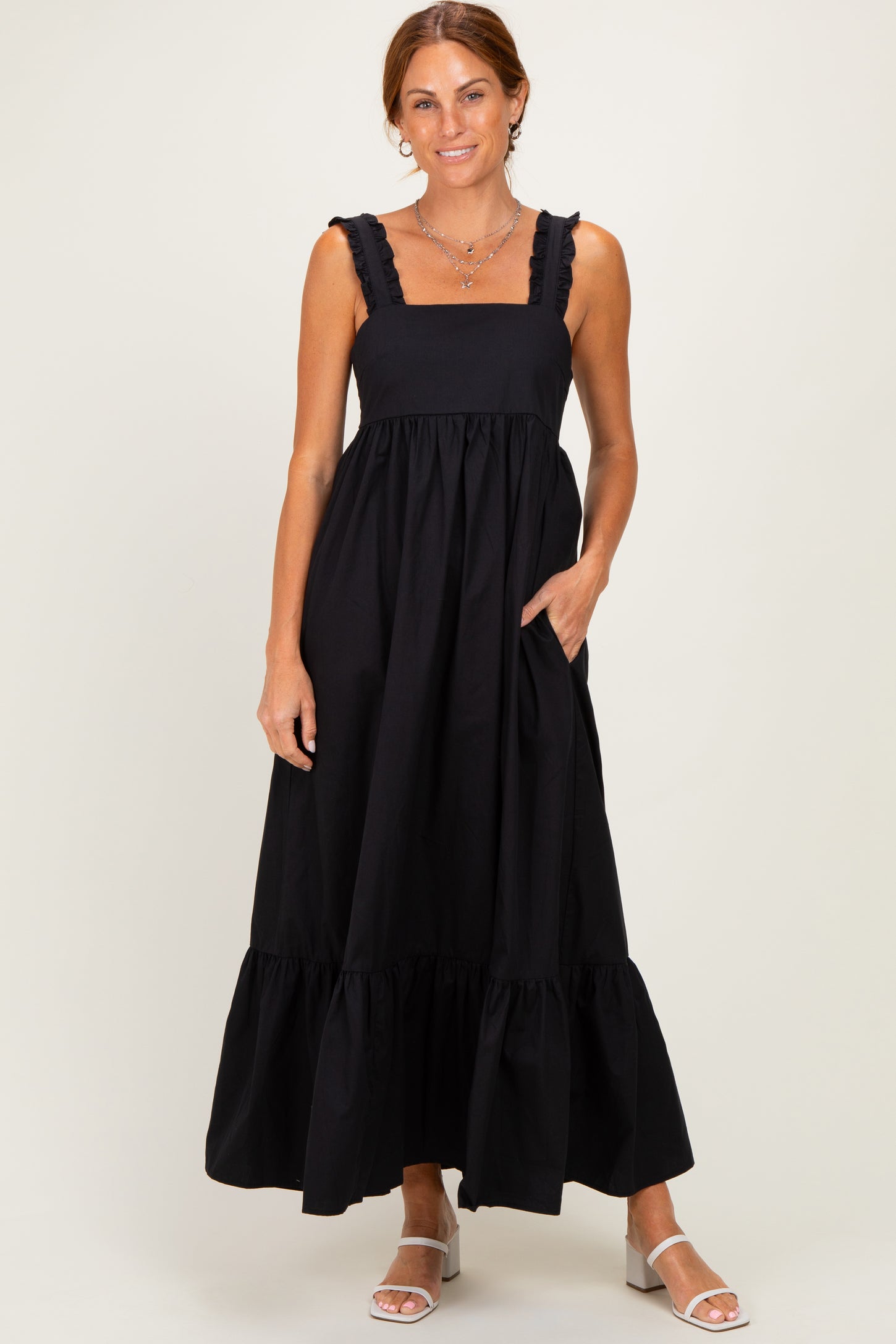 Black Cutout Tie Back Maternity Midi Dress