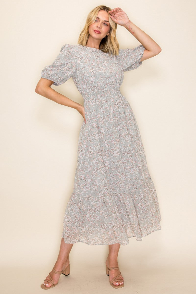 Sage Floral Chiffon Maxi Dress