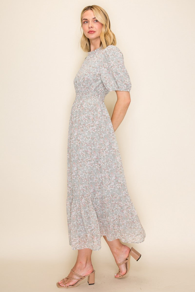 Sage Floral Chiffon Maxi Dress