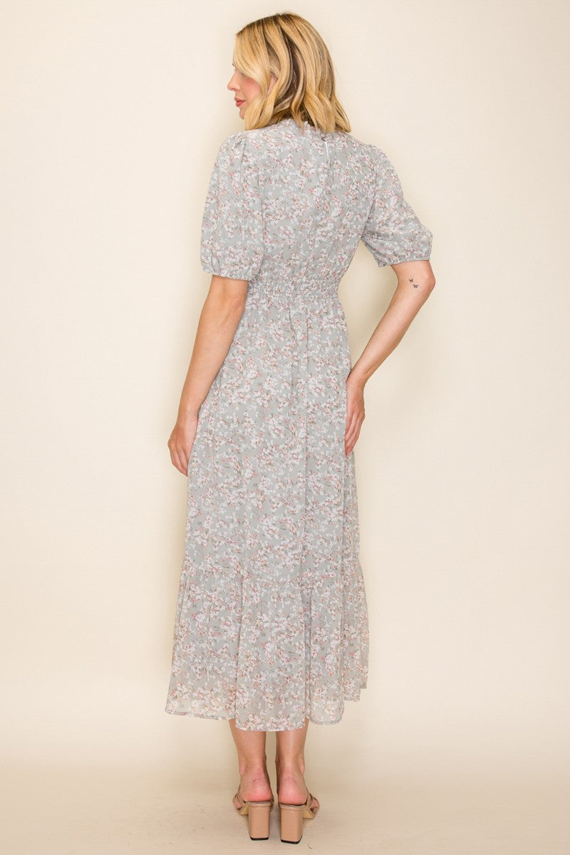 Sage Floral Chiffon Maxi Dress