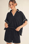 Black Embroidered Detail Collared Boxy Top