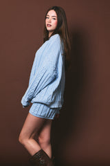 Light Blue Oversized Cable Knit Sweater