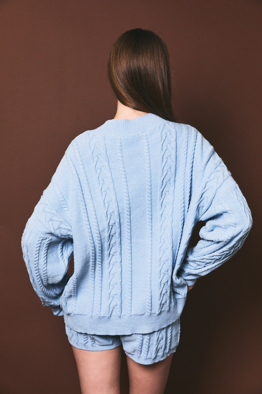 Light Blue Oversized Cable Knit Sweater