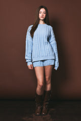 Light Blue Oversized Cable Knit Sweater