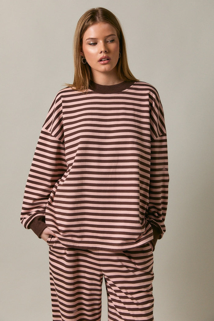 Brown Striped Oversized Pullover