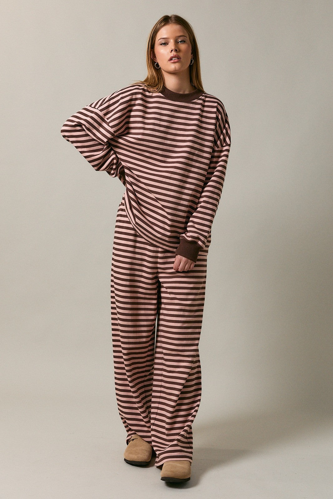 Brown Striped Oversized Pullover