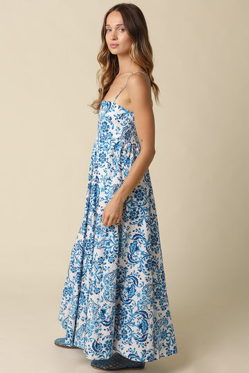 Blue Floral Damask Maxi Dress