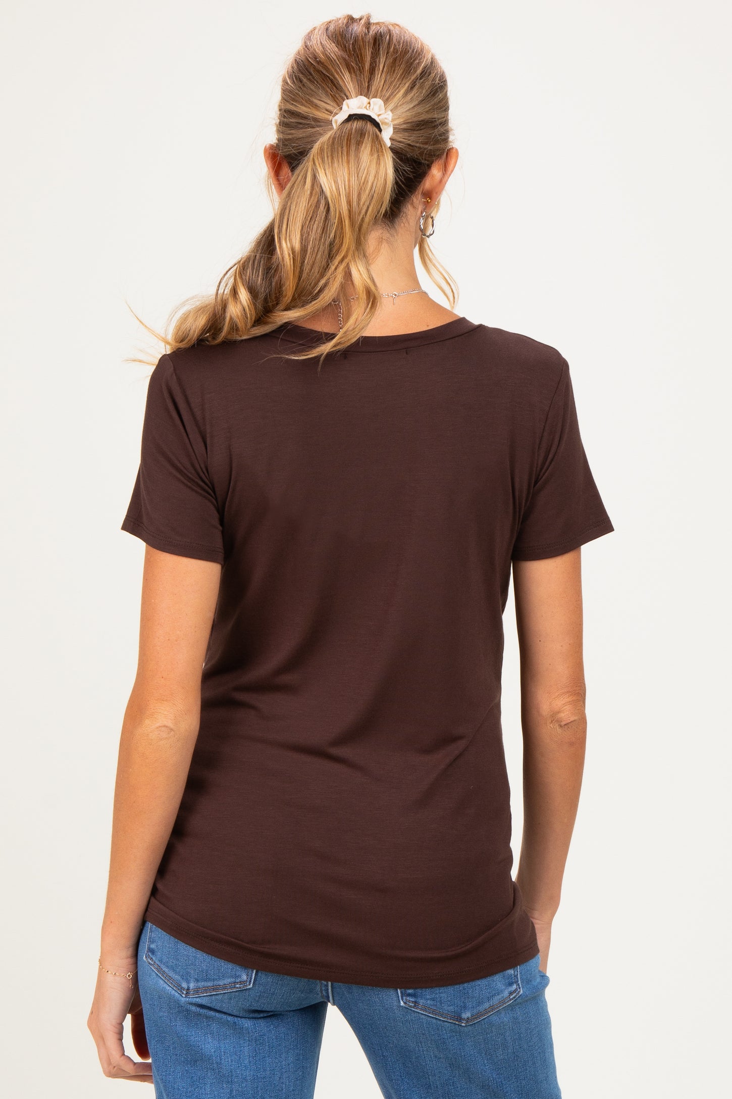 Brown Basic Short Sleeve Maternity Top