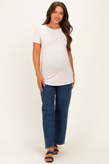 Beige Basic Short Sleeve Maternity Top