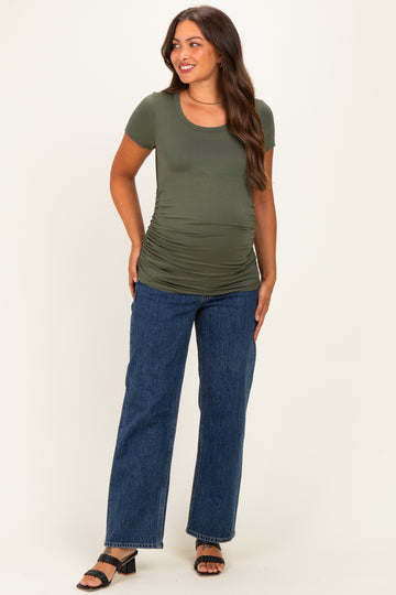 Sage Basic Short Sleeve Maternity Fitted Top