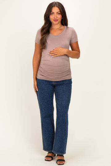 Mocha Basic Short Sleeve Maternity Fitted Top