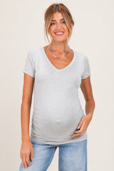 Heather Grey V-Neck Ruched Side Maternity Top