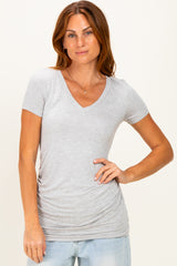Heather Grey V-Neck Ruched Side Maternity Top
