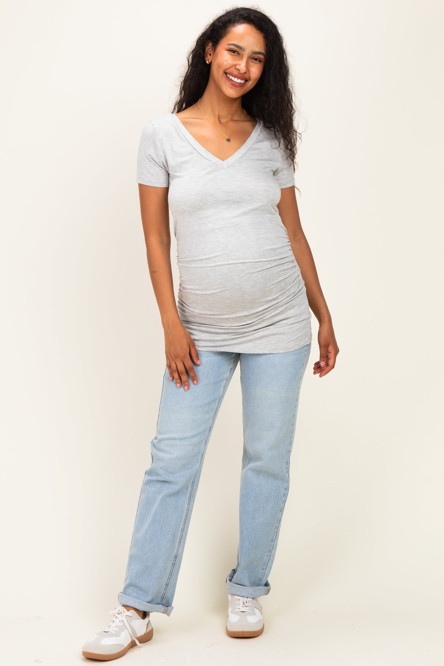 Heather Grey V-Neck Ruched Side Maternity Top