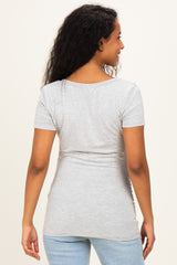 Heather Grey V-Neck Ruched Side Maternity Top