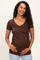 Brown V-Neck Ruched Side Maternity Top