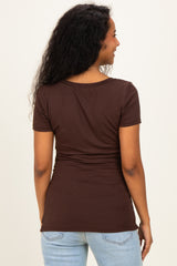 Brown V-Neck Ruched Side Maternity Top