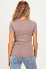 Mocha V-Neck Ruched Side Maternity Top