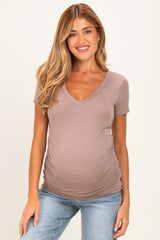 Mocha V-Neck Ruched Side Maternity Top