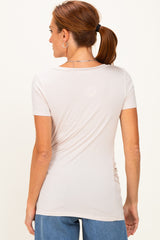 Beige V-Neck Ruched Side Top