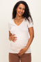 Beige V-Neck Ruched Side Maternity Top