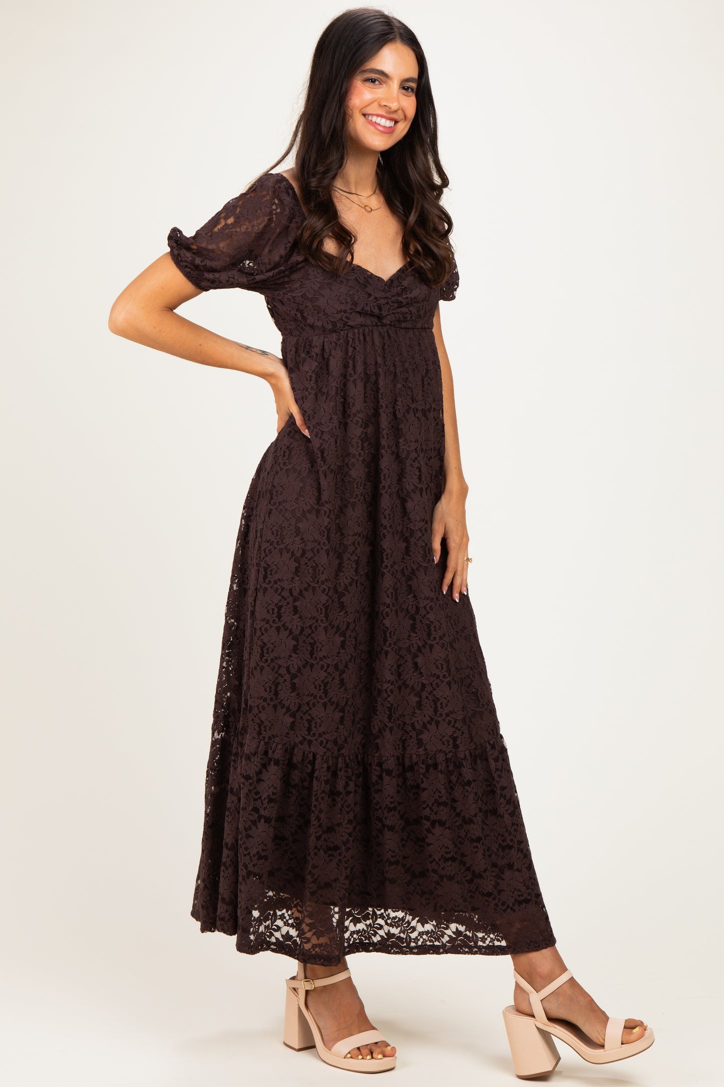 Brown Lace Maxi Dress